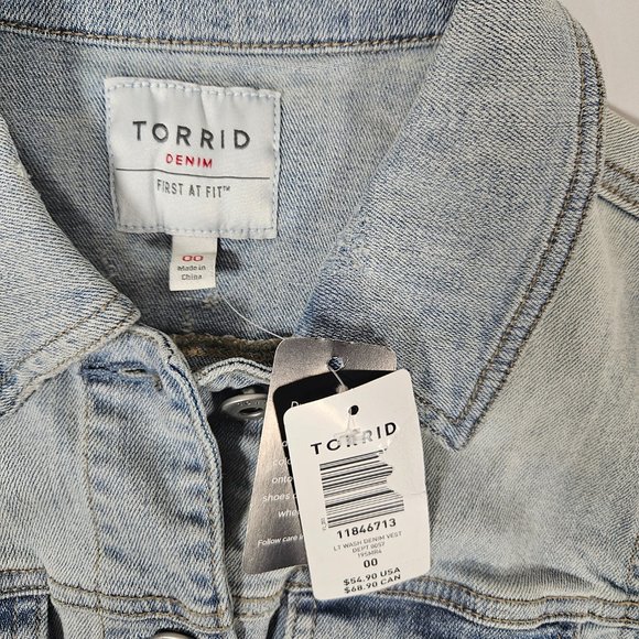 Torrid Light Wash Denim Vest Women's Size Torrid 00 Medium/Large Blue Jean - Picture 4 of 8